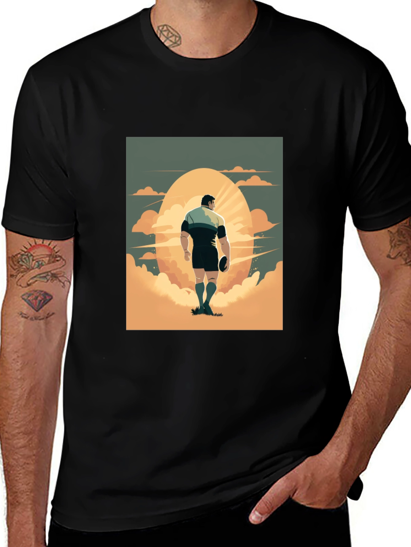 Rugby Player Graphic Tee - Black
