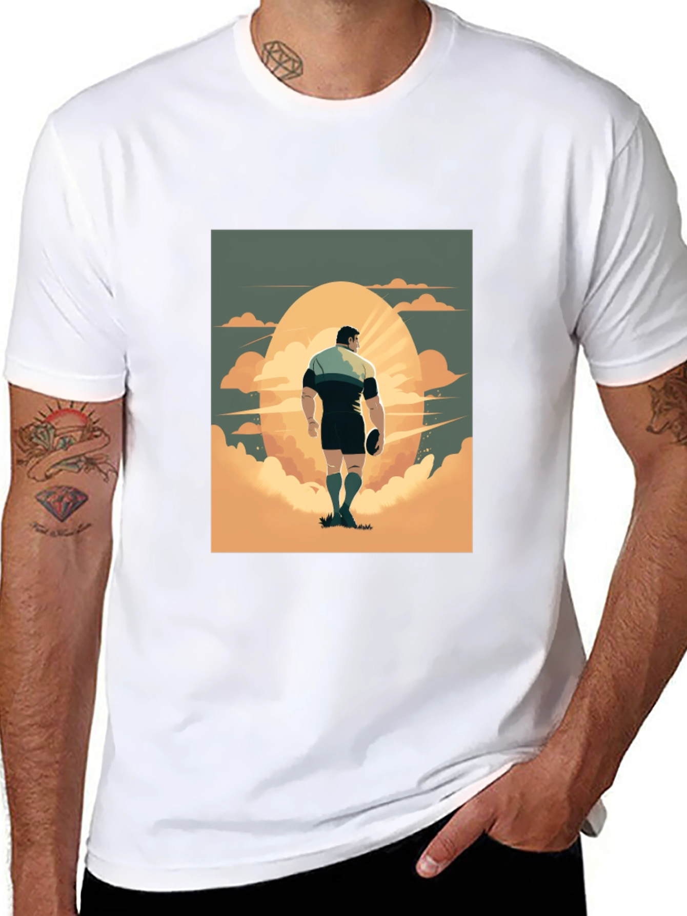 Rugby Player Graphic Tee - Black