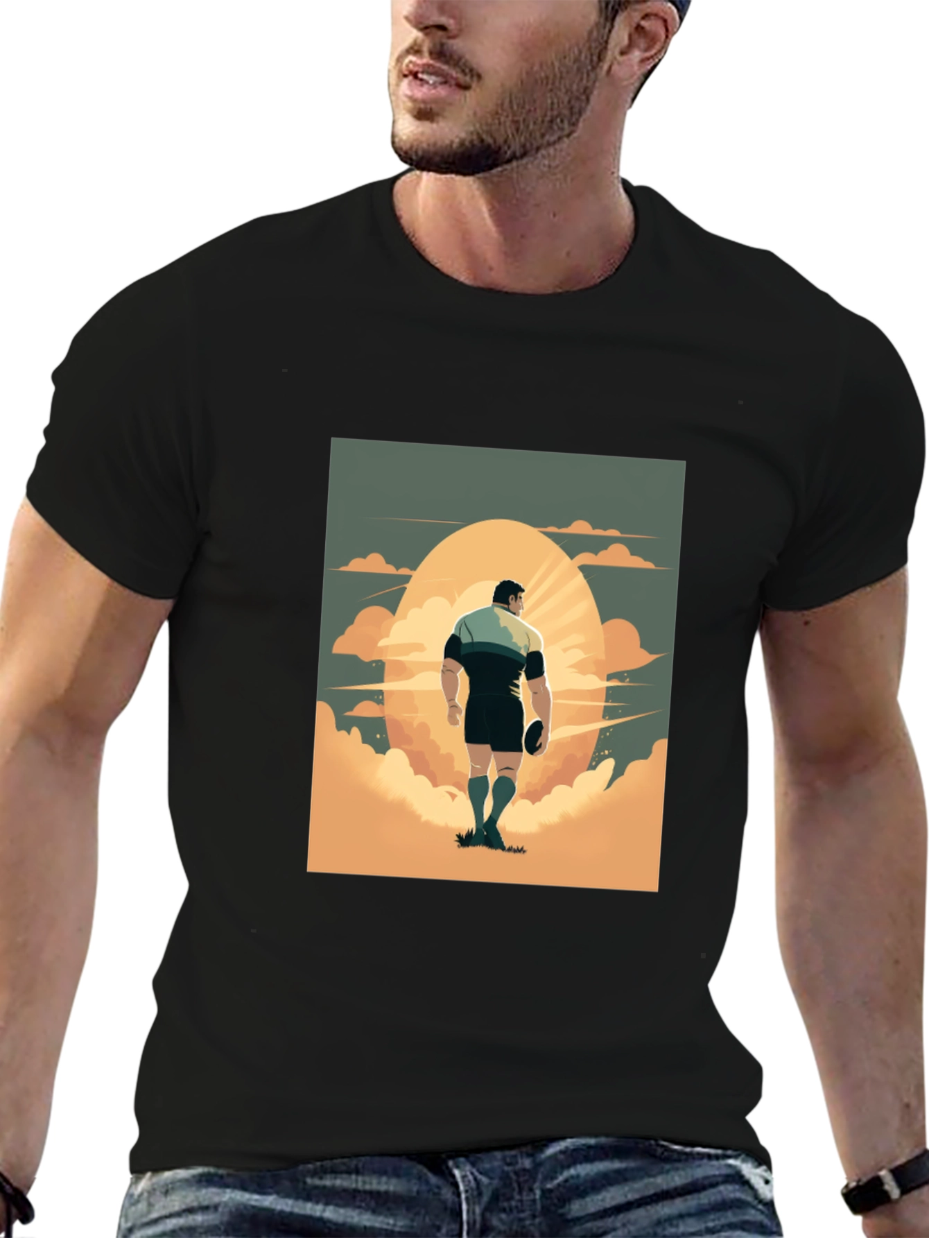 Rugby Player Graphic Tee - Black