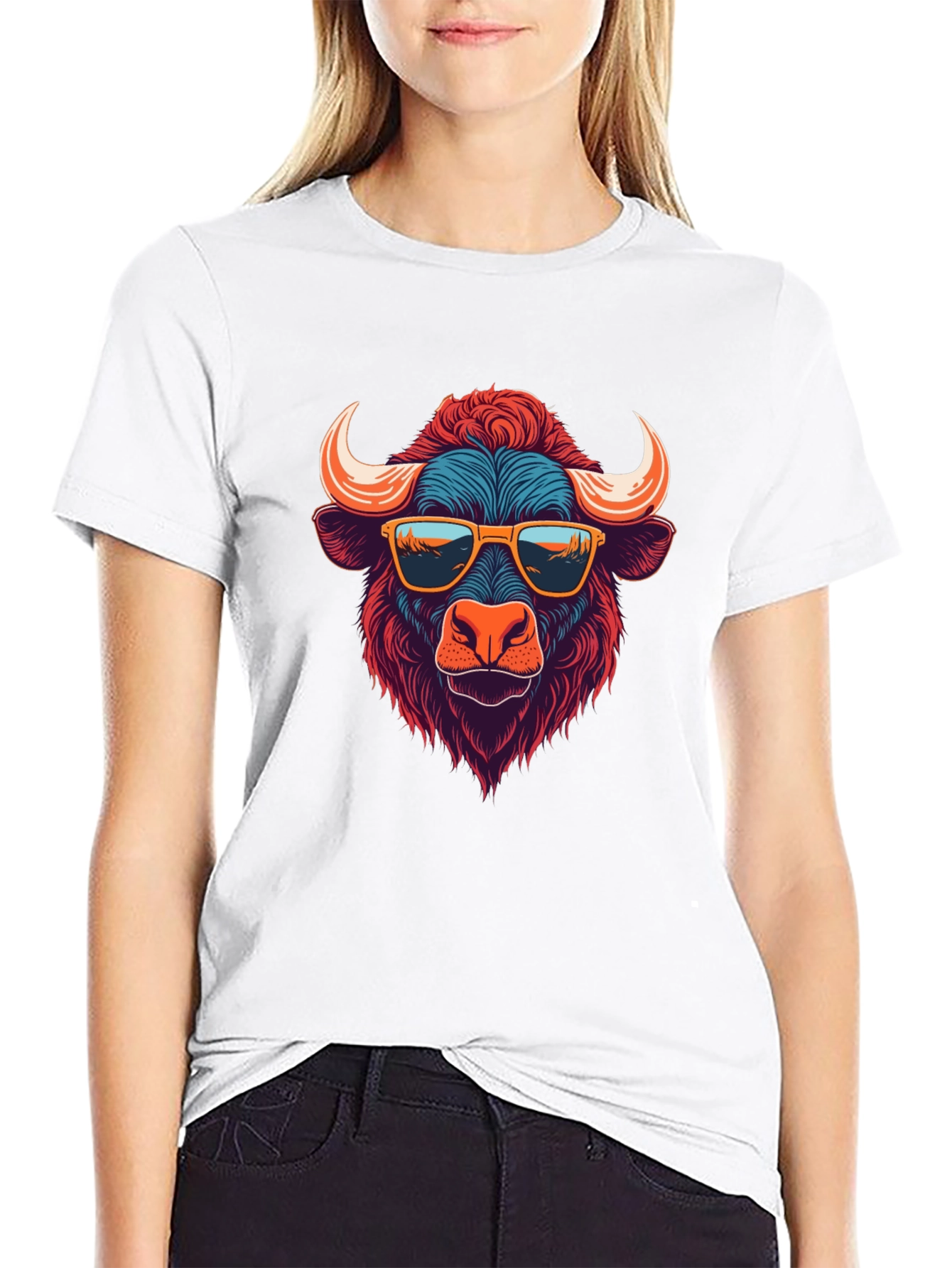 Cool Buffalo Graphic Tee - Black Cotton T-Shirt