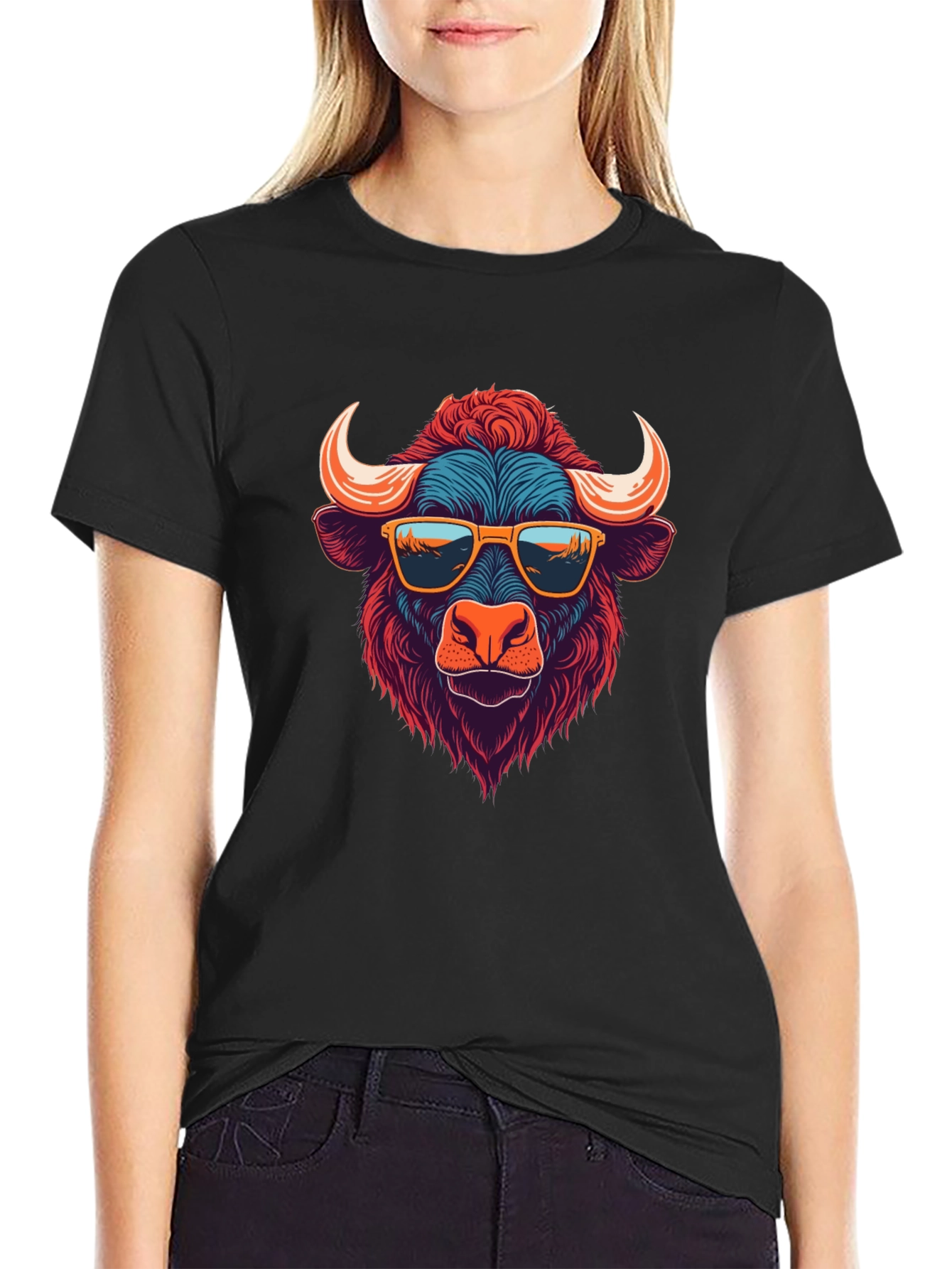 Cool Buffalo Graphic Tee - Black Cotton T-Shirt