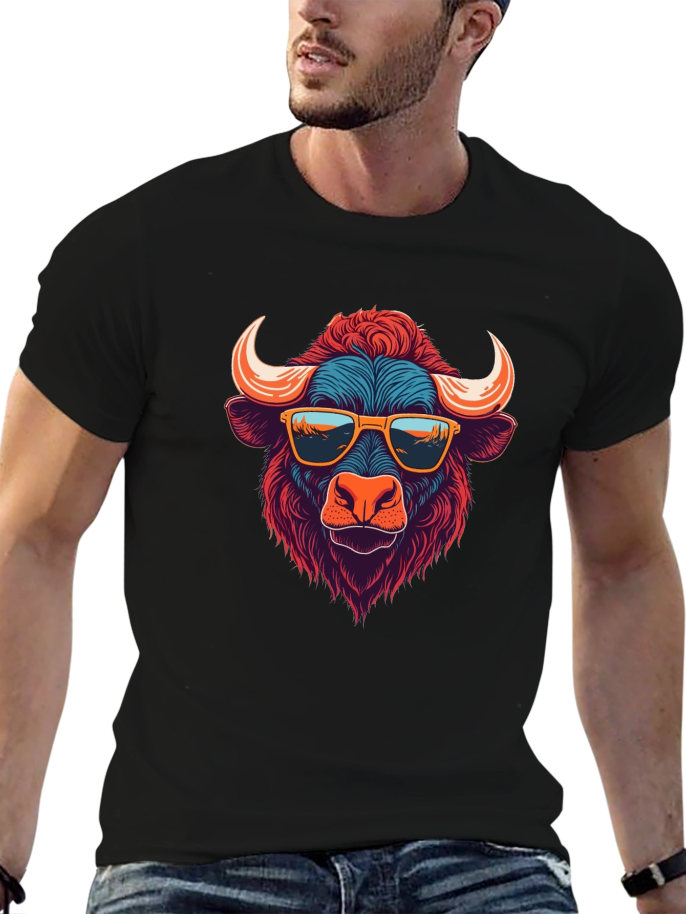 Cool Buffalo Graphic Tee - Black Cotton T-Shirt