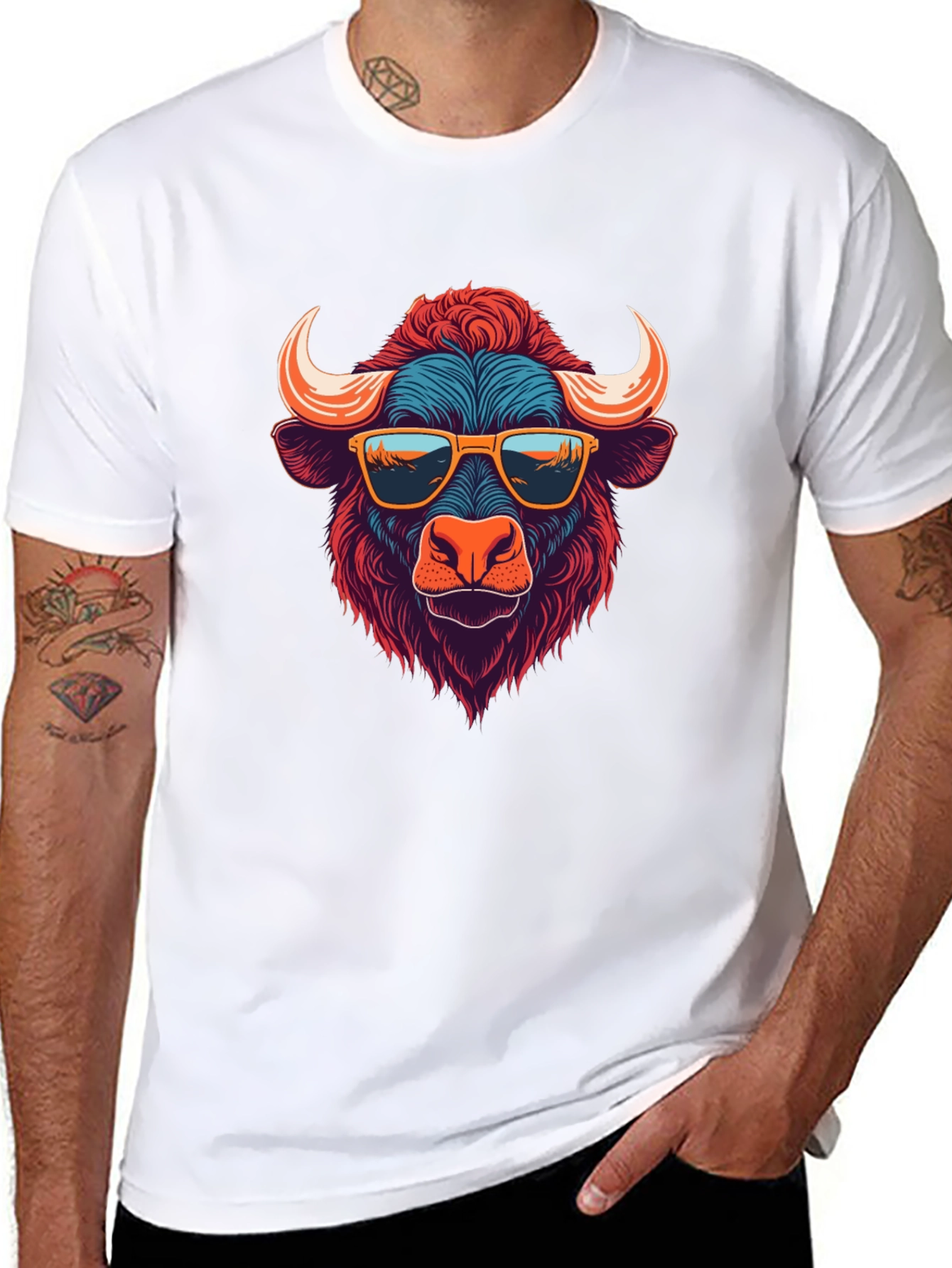 Cool Buffalo Graphic Tee - Black Cotton T-Shirt