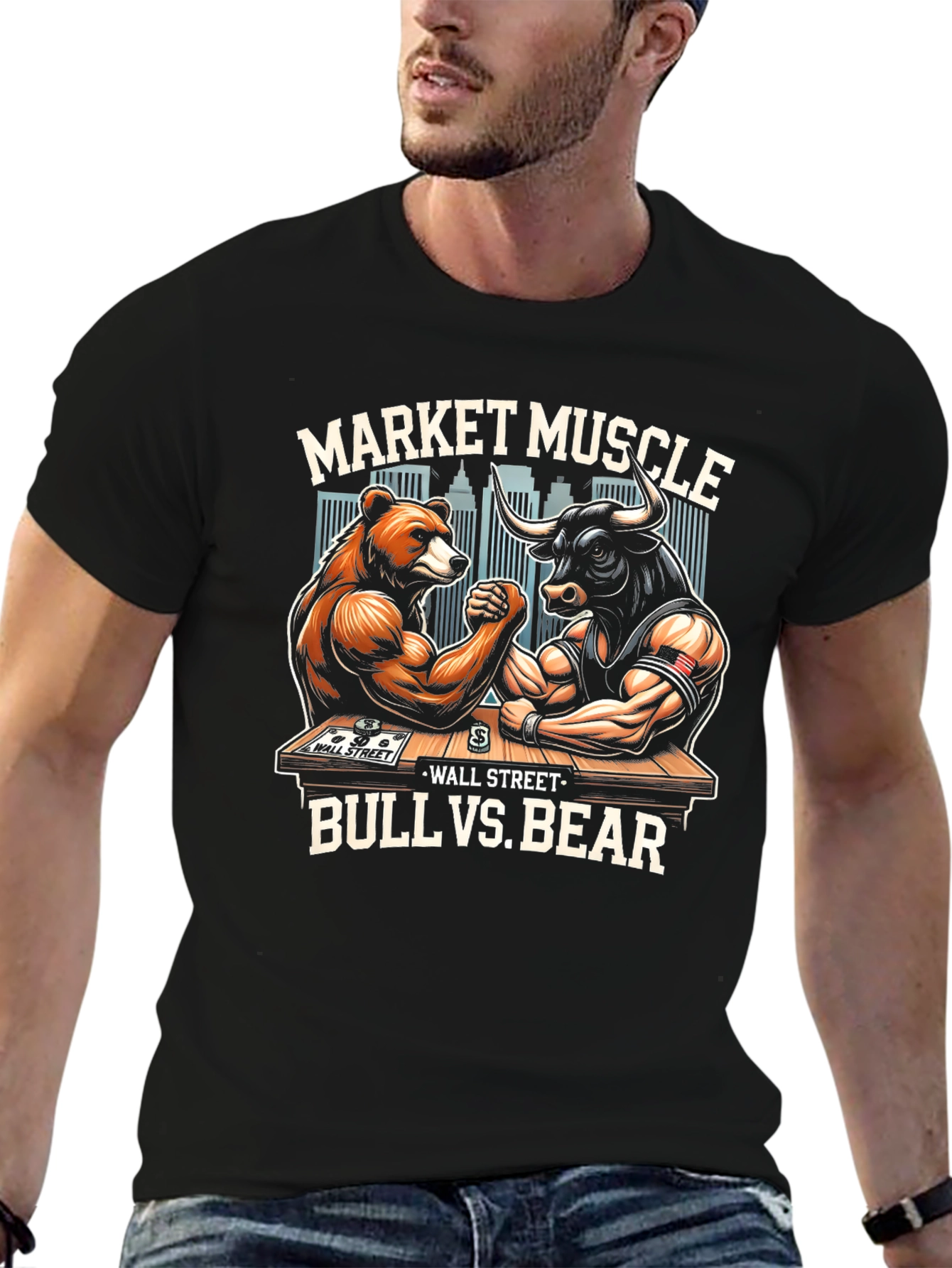 Market Muscle Bull vs Bear Graphic T-Shirt