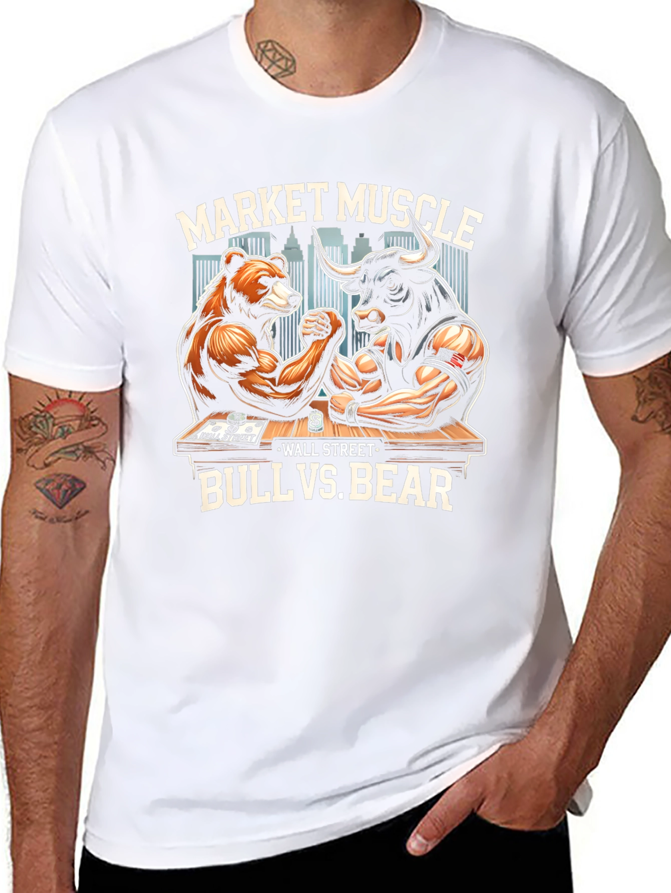 Market Muscle Bull vs Bear Graphic T-Shirt