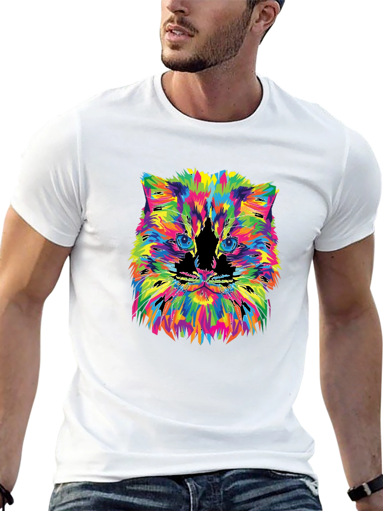 Colorful Cat Graphic T-Shirt