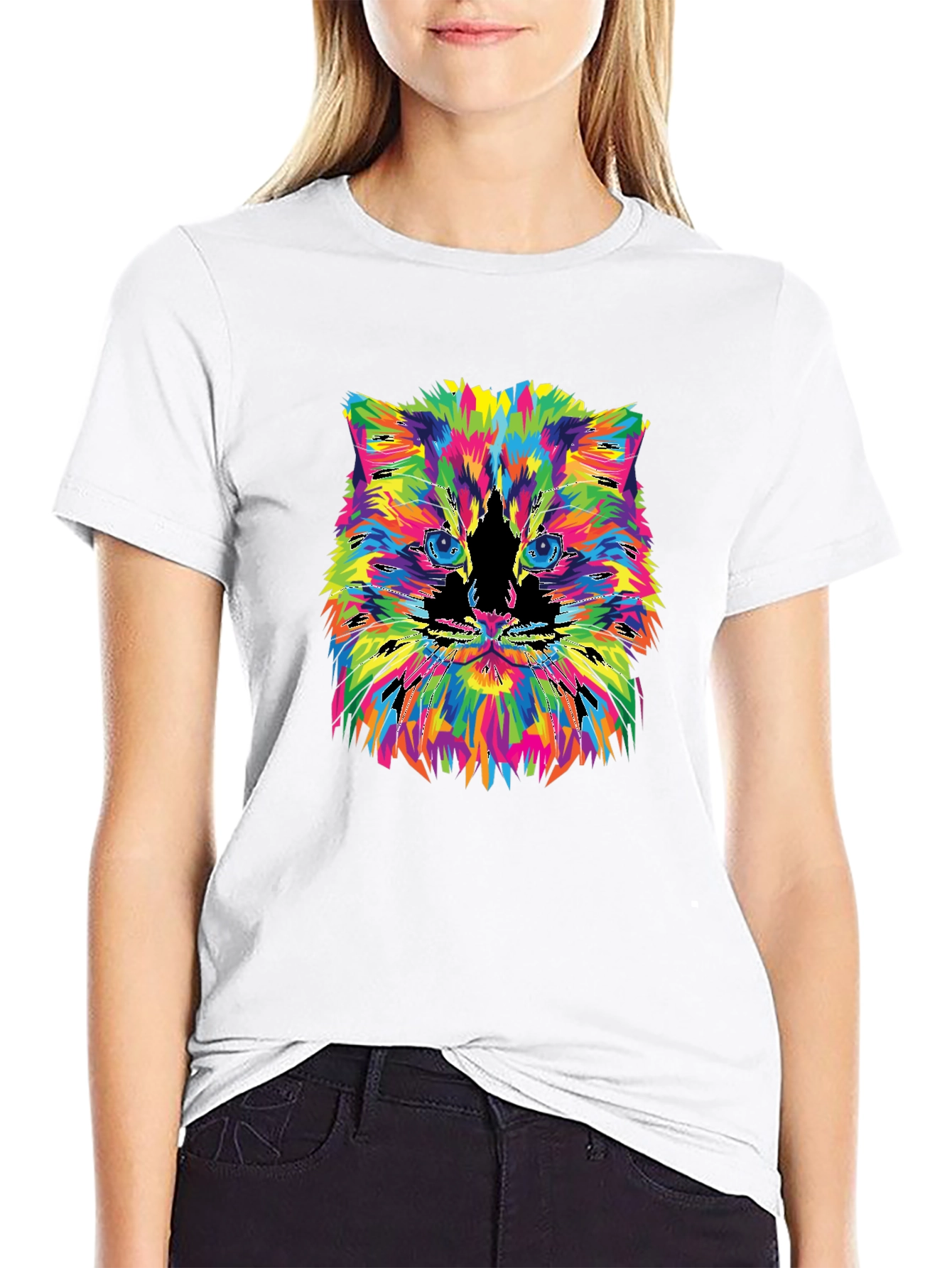 Colorful Cat Graphic T-Shirt