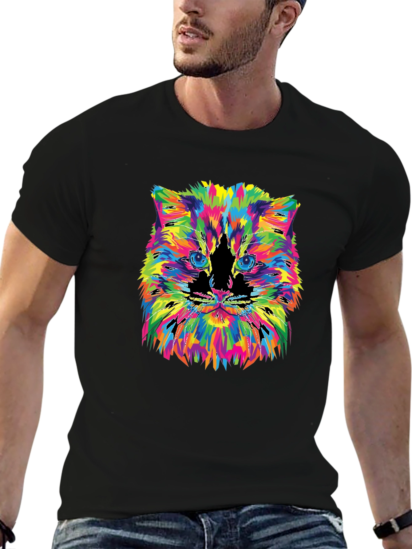 Colorful Cat Graphic T-Shirt