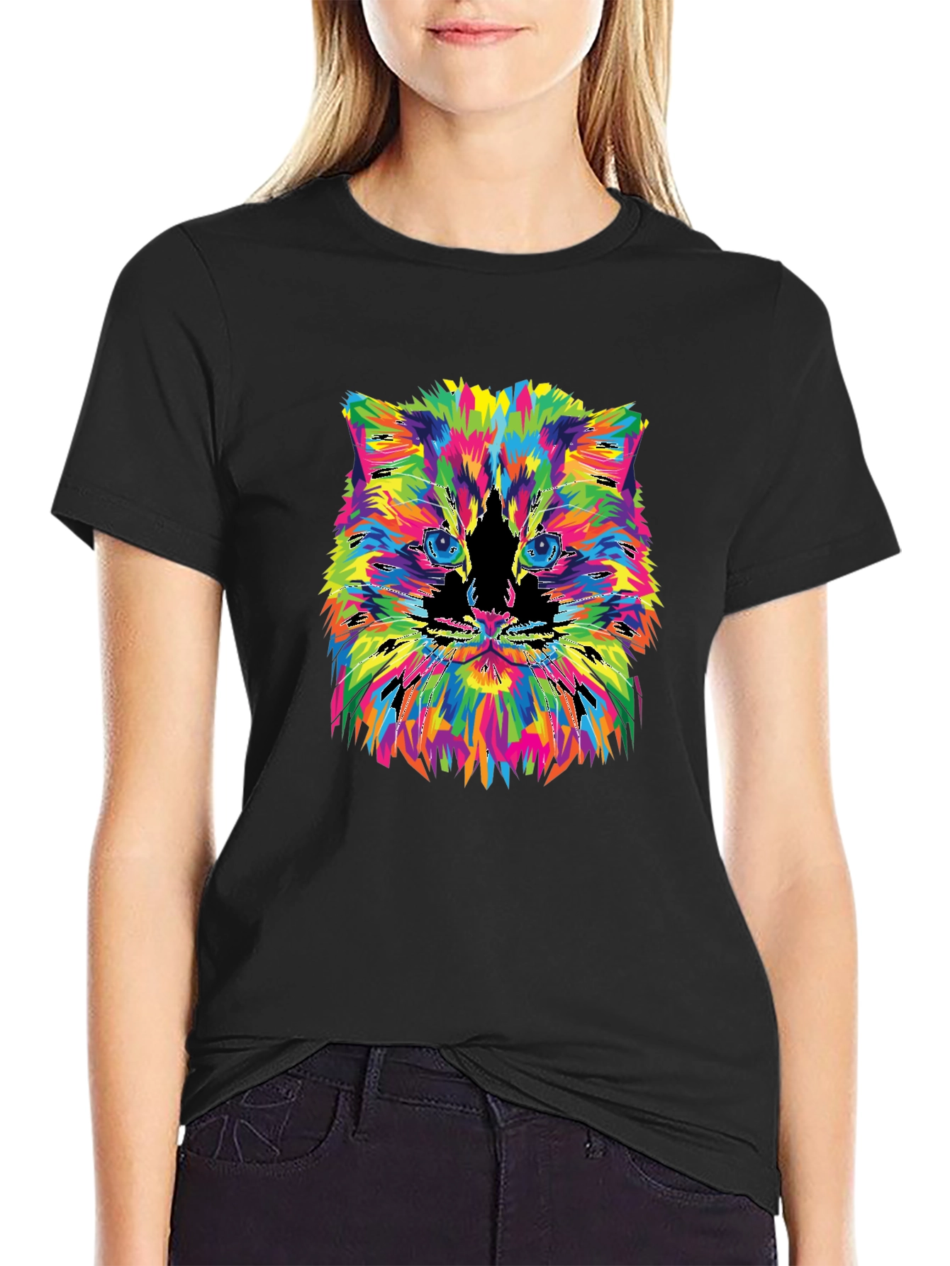Colorful Cat Graphic T-Shirt