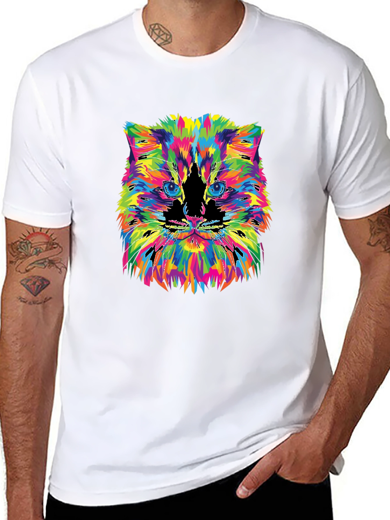 Colorful Cat Graphic T-Shirt