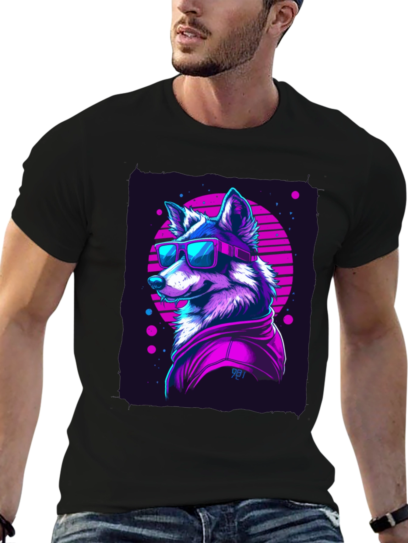 Retro Wolf Graphic Tee - 80s Style