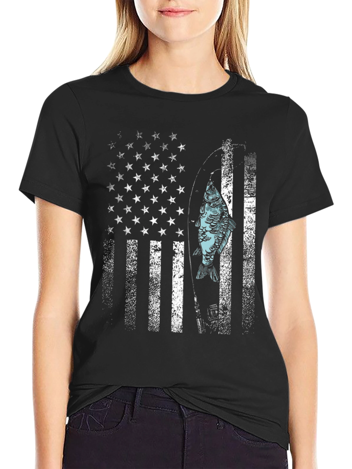American Flag Fish Graphic T-Shirt