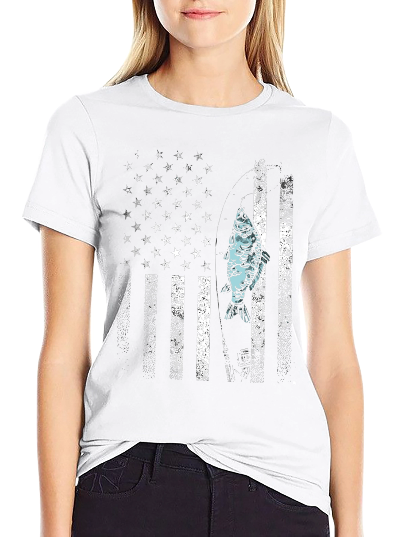 American Flag Fish Graphic T-Shirt