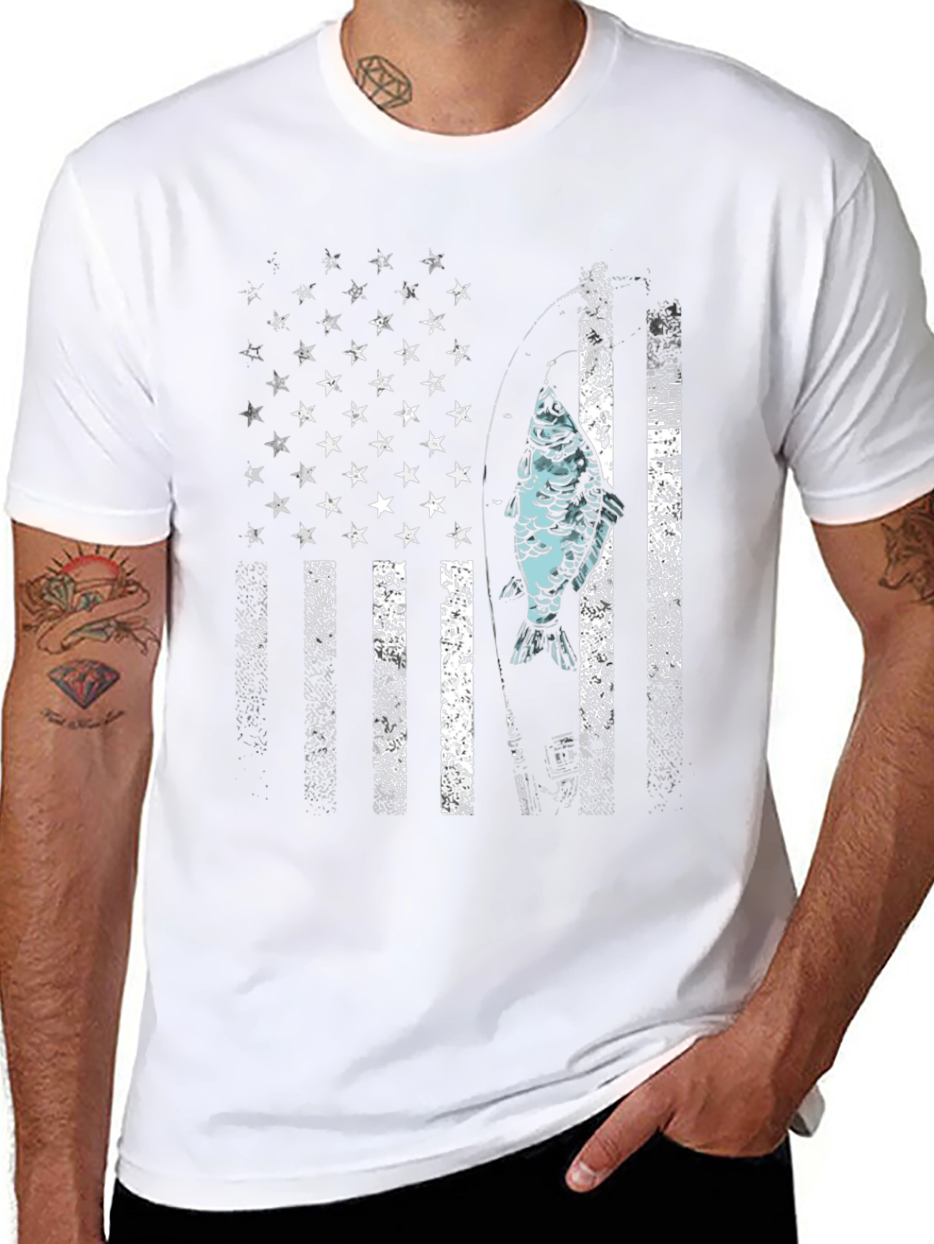 American Flag Fish Graphic T-Shirt