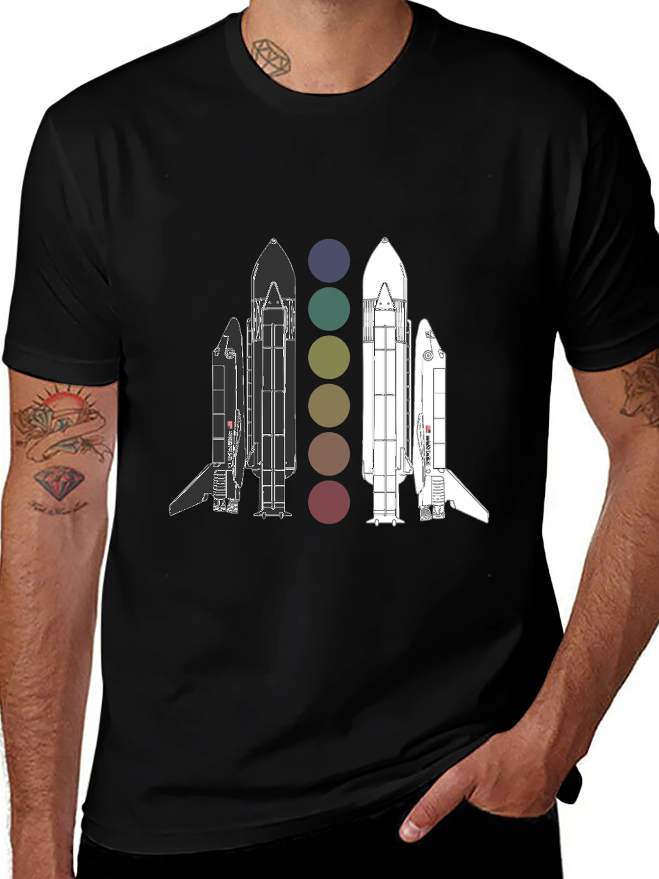 Space Shuttle Evolution Graphic T-Shirt - Black