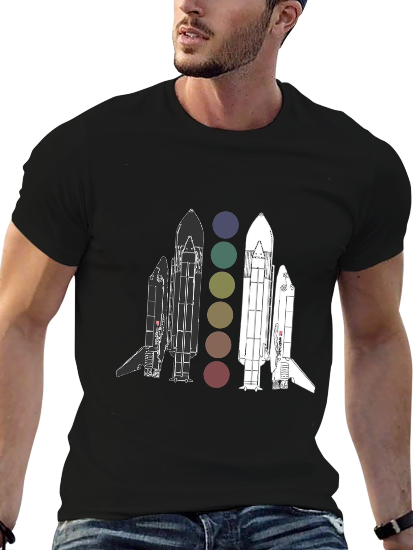 Space Shuttle Evolution Graphic T-Shirt - Black