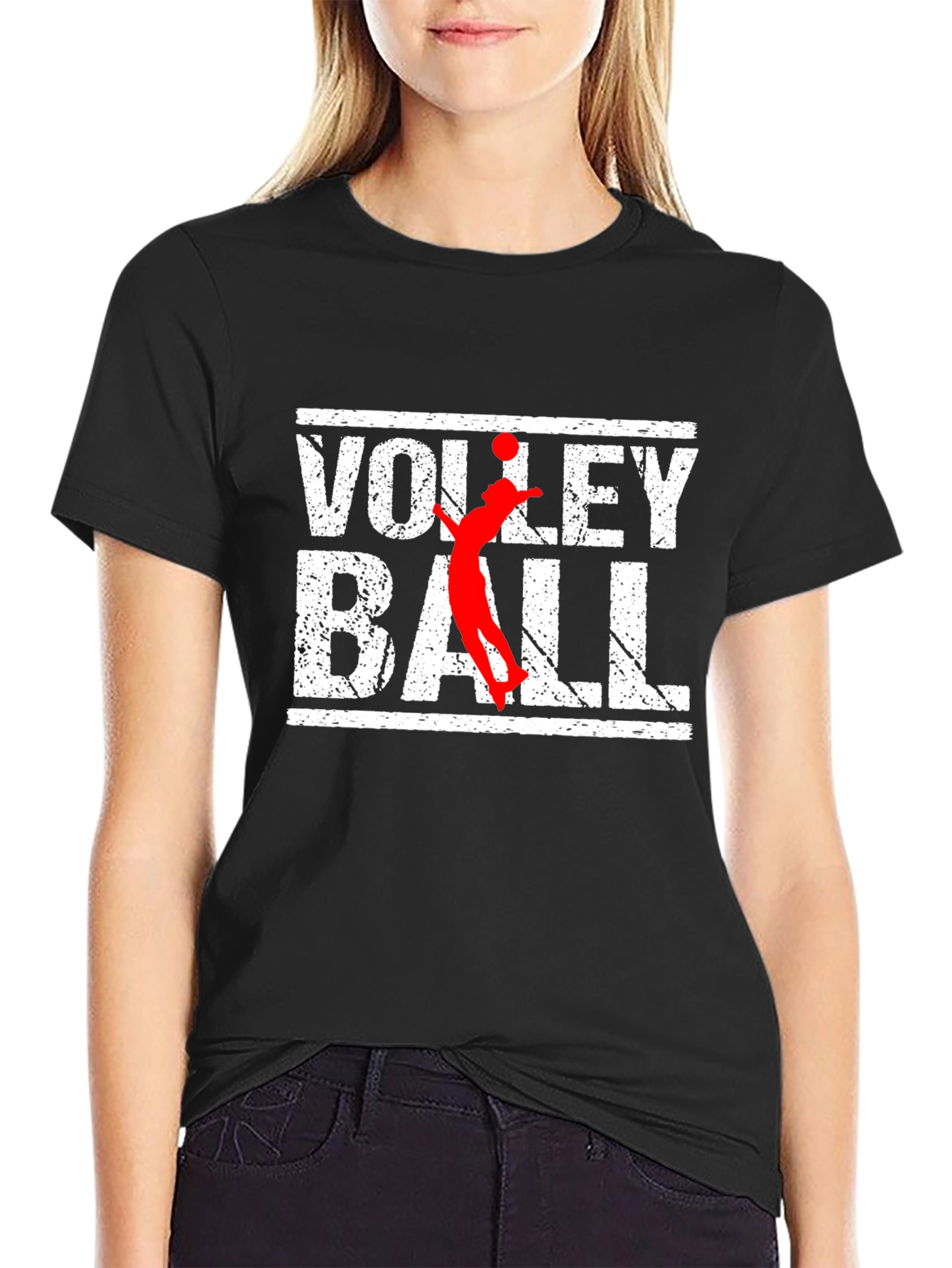 Volleyball Graphic Print Black T-Shirt