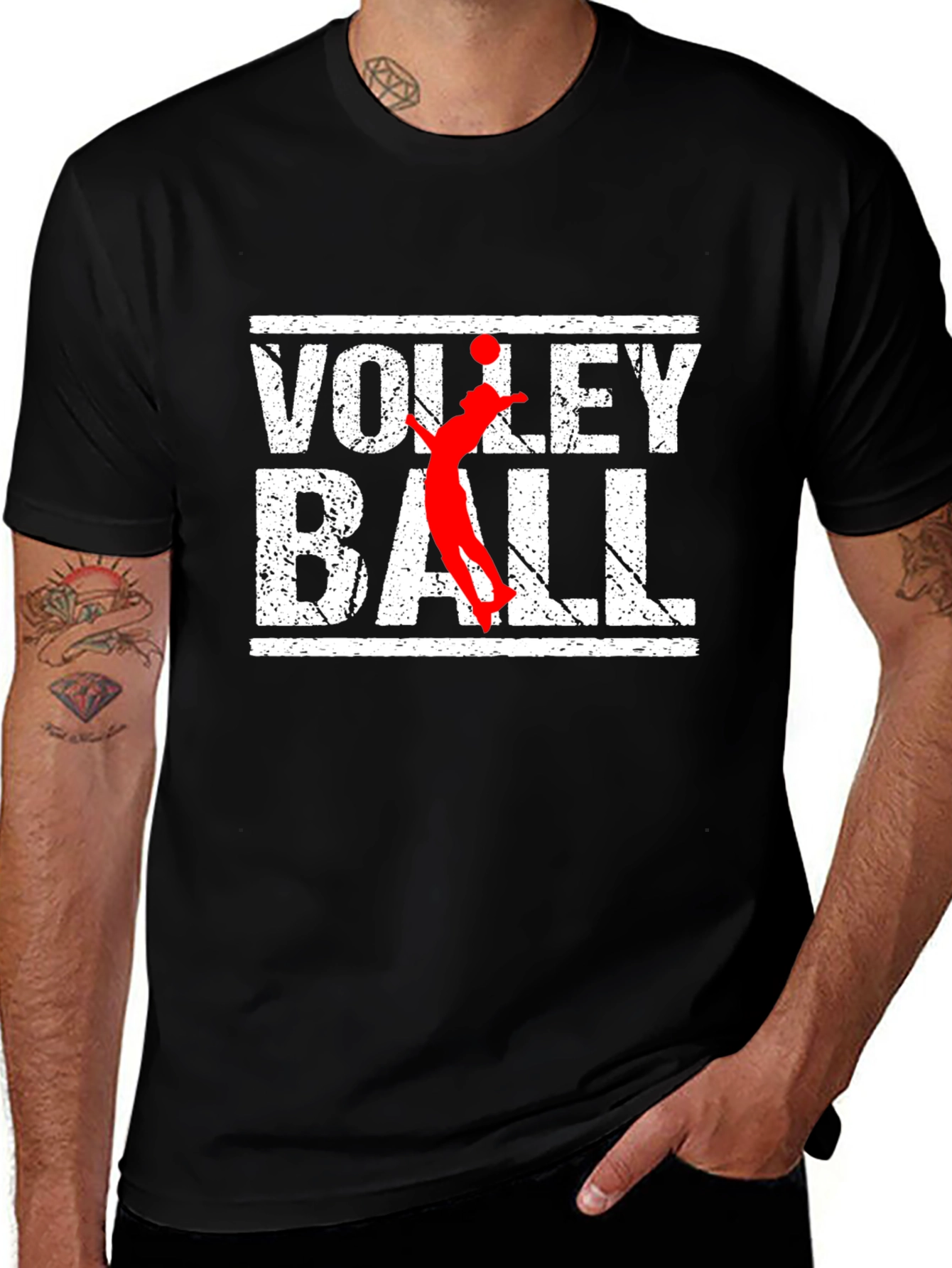 Volleyball Graphic Print Black T-Shirt