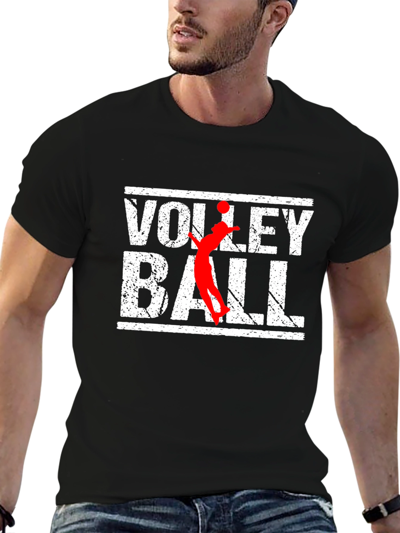 Volleyball Graphic Print Black T-Shirt