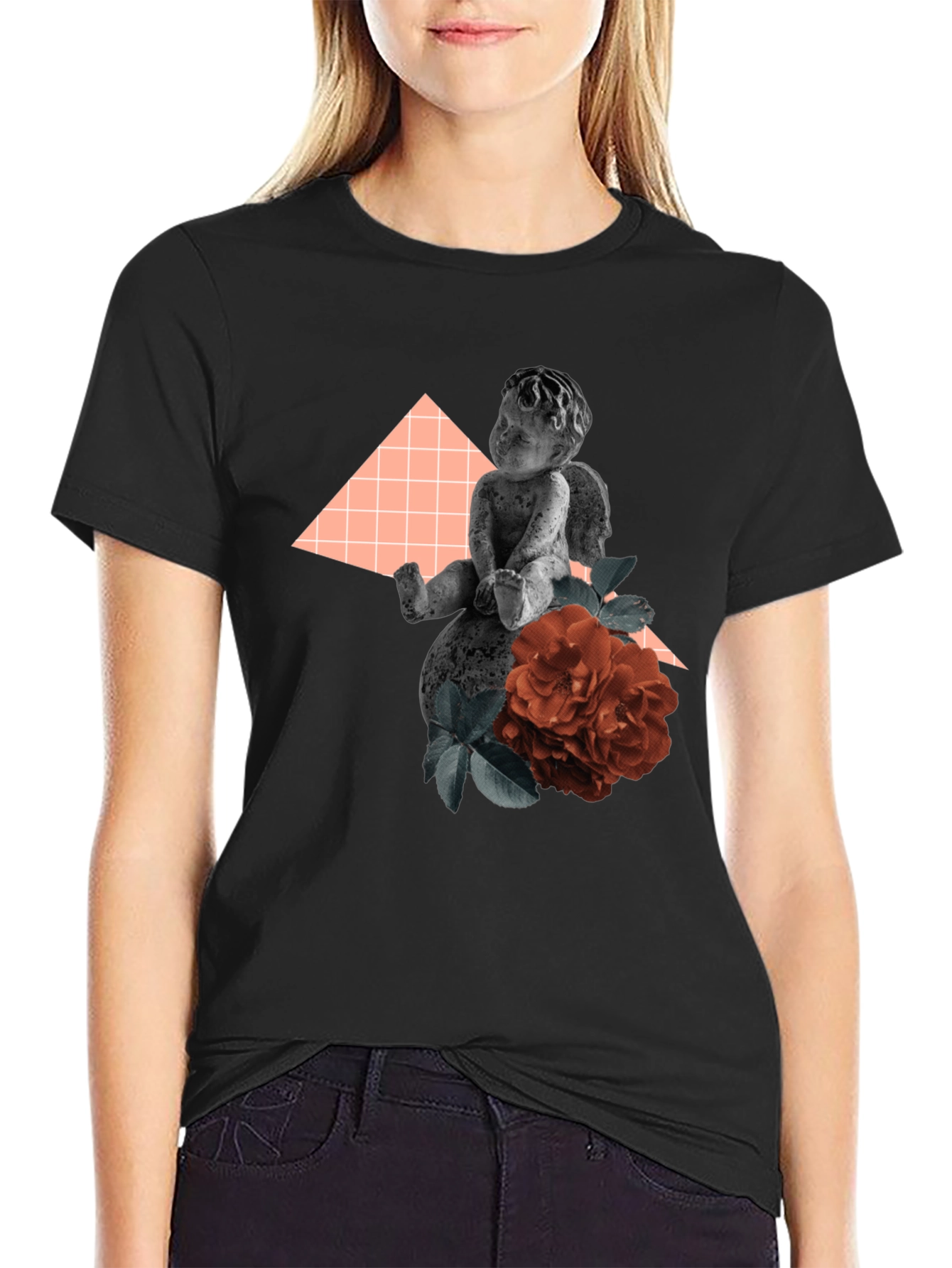 Angel & Rose Graphic Tee - Stylish Black T-Shirt