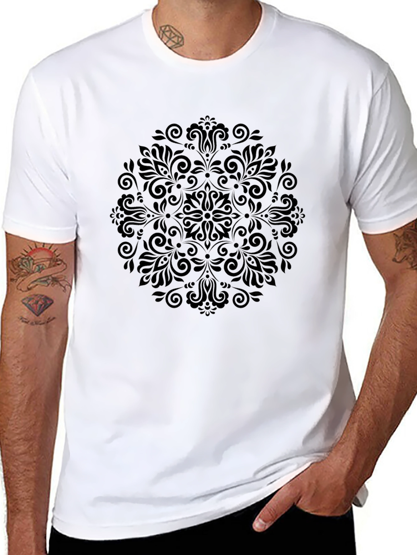 Black Floral Mandala T-Shirt - Stylish & Unique