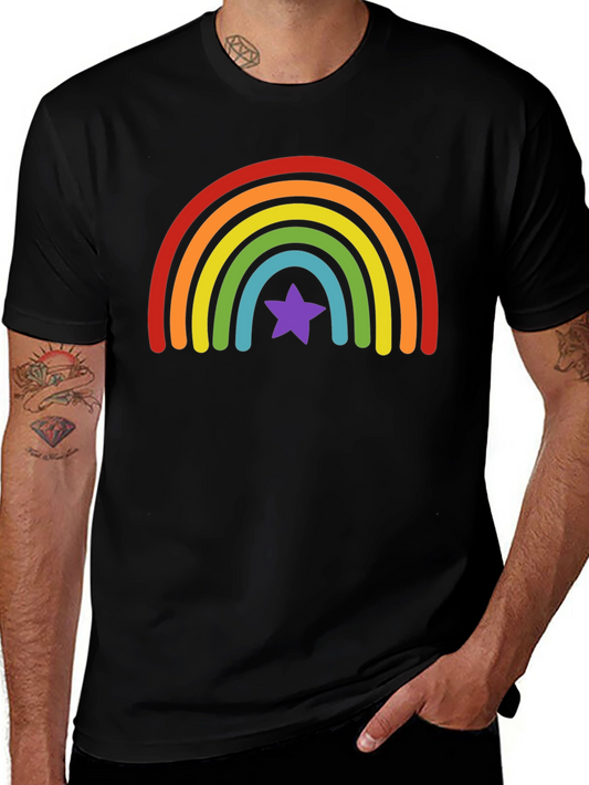 Rainbow Star Graphic Tee - Black Cotton Shirt