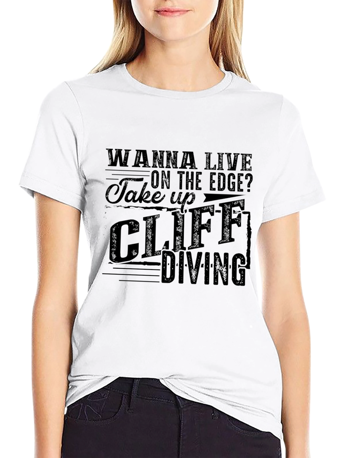 Wanna Live on the Edge Cliff Diving Black T-Shirt