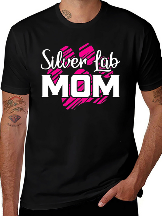 Silver Lab Mom Black T-Shirt Dog Paw Print Design