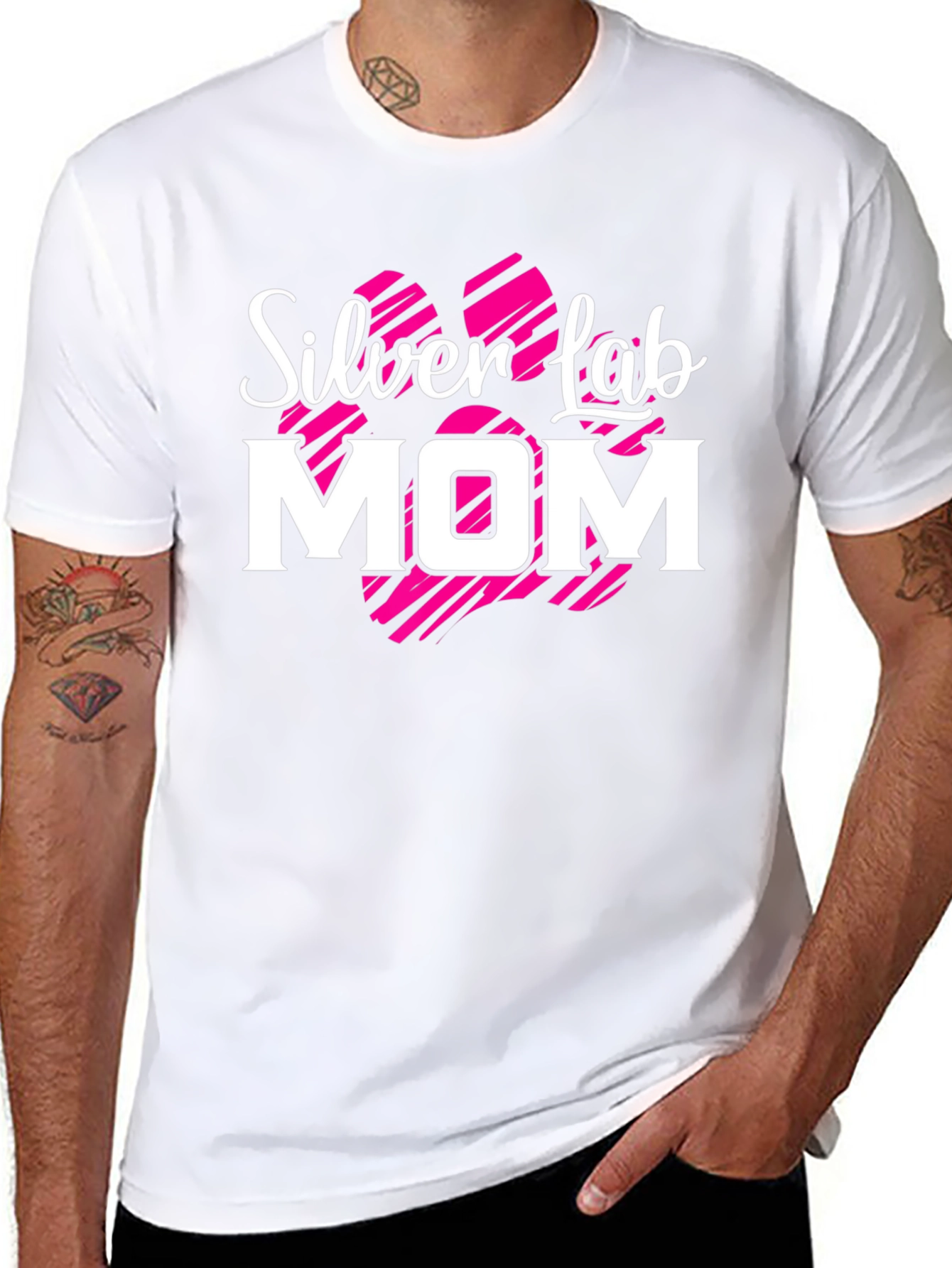 Silver Lab Mom Black T-Shirt Dog Paw Print Design
