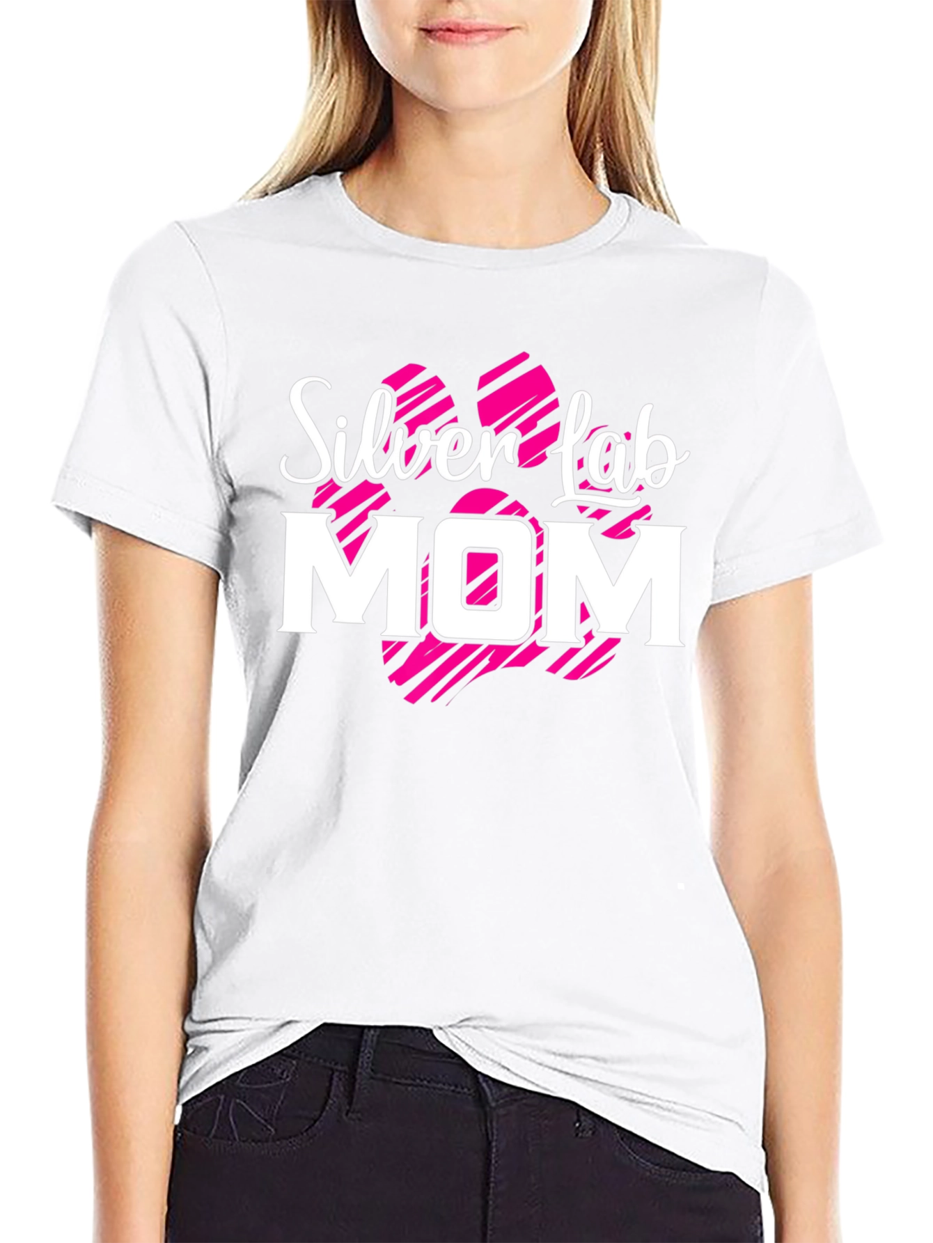 Silver Lab Mom Black T-Shirt Dog Paw Print Design