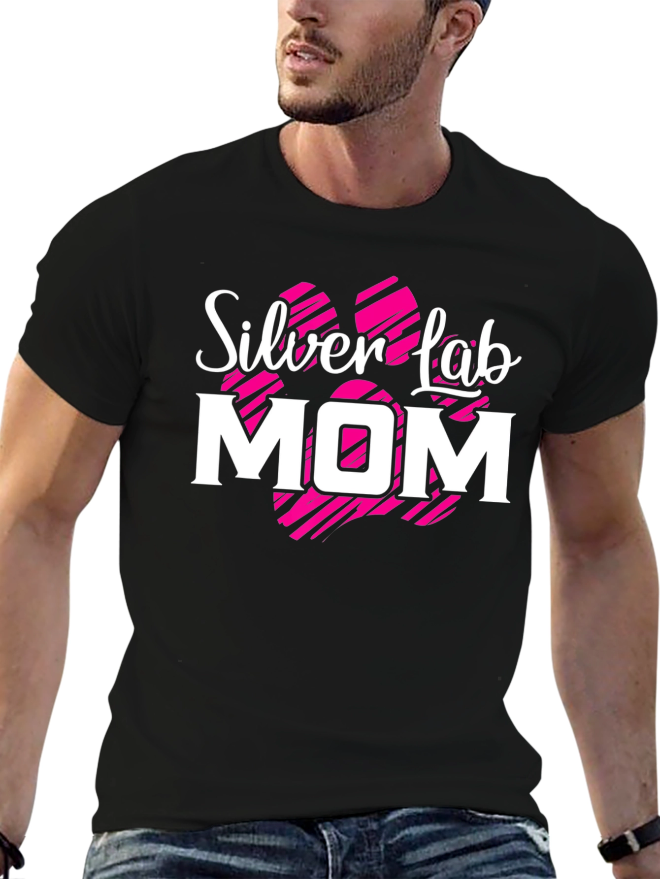 Silver Lab Mom Black T-Shirt Dog Paw Print Design