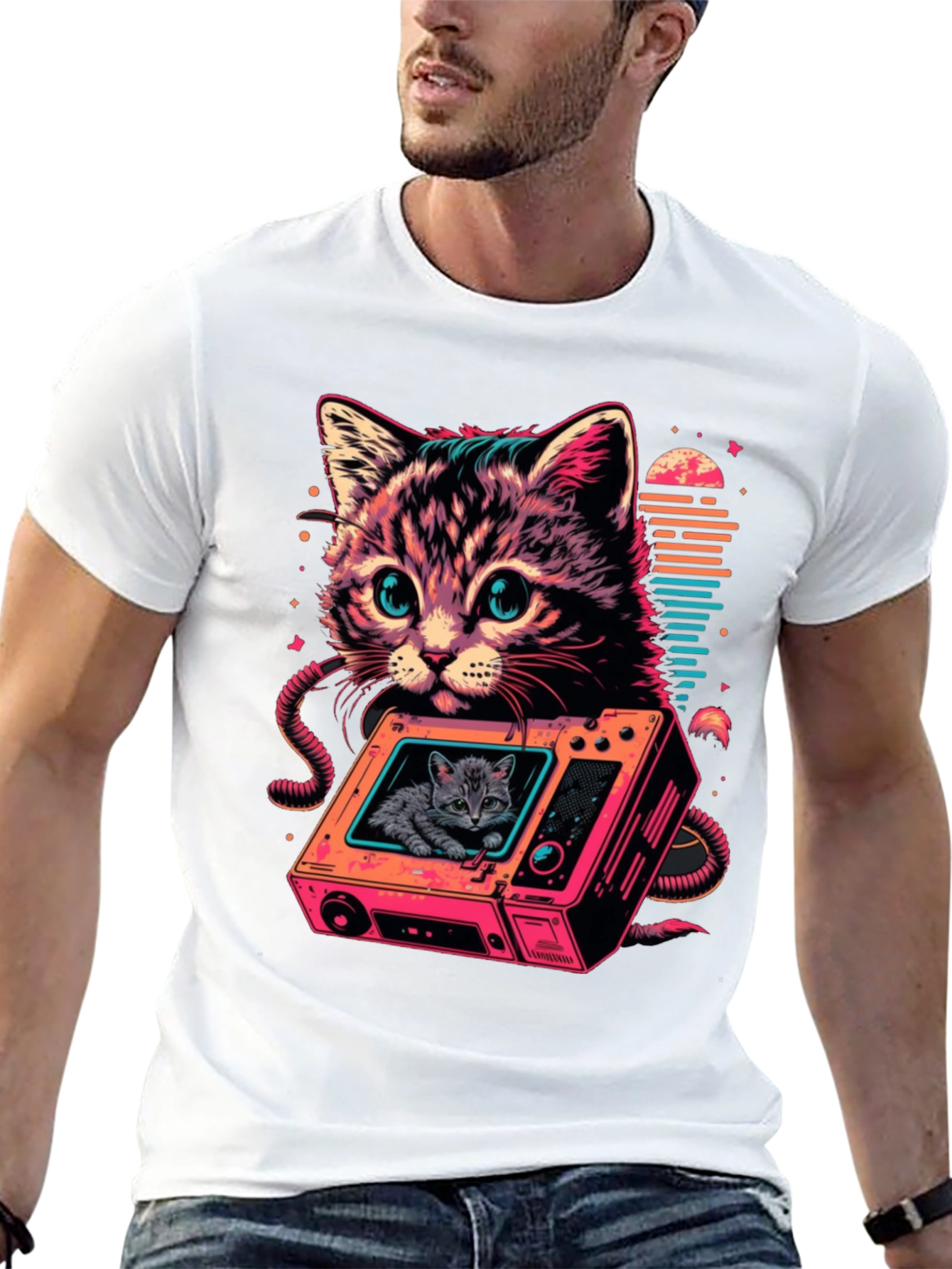 Retro Cat TV T-Shirt - Cool Feline Design