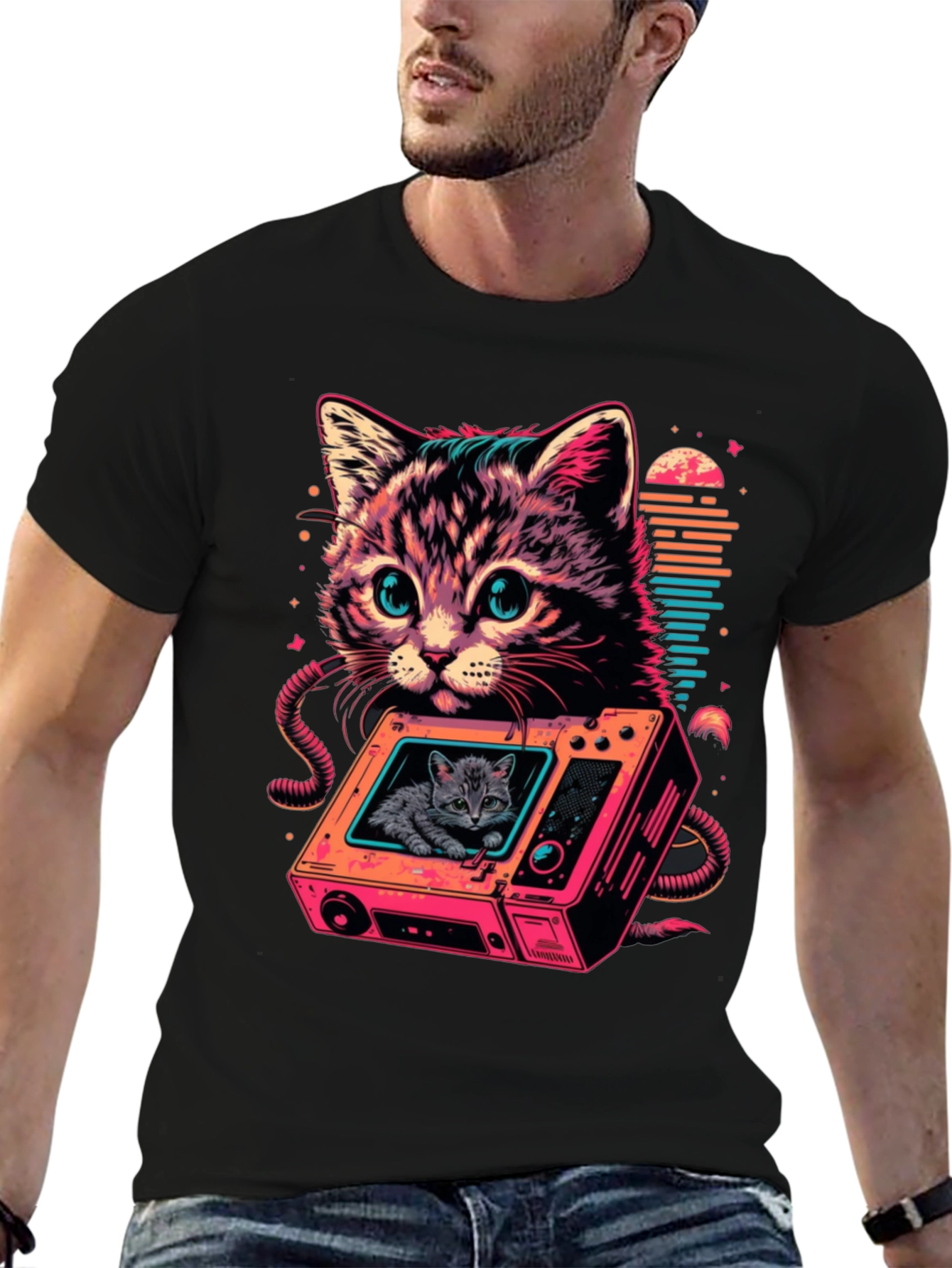 Retro Cat TV T-Shirt - Cool Feline Design