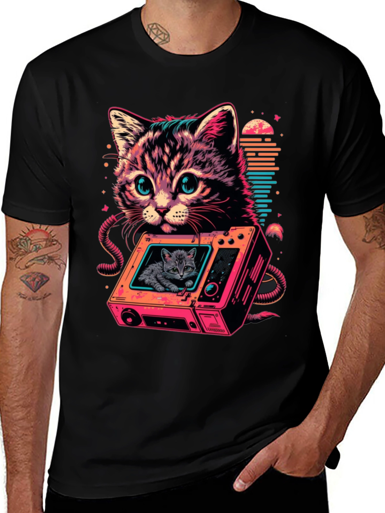 Retro Cat TV T-Shirt - Cool Feline Design