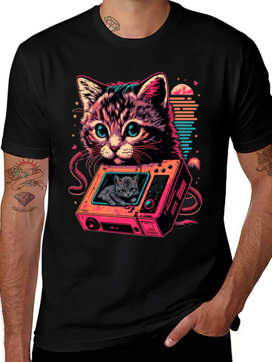 Retro Cat TV T-Shirt - Cool Feline Design