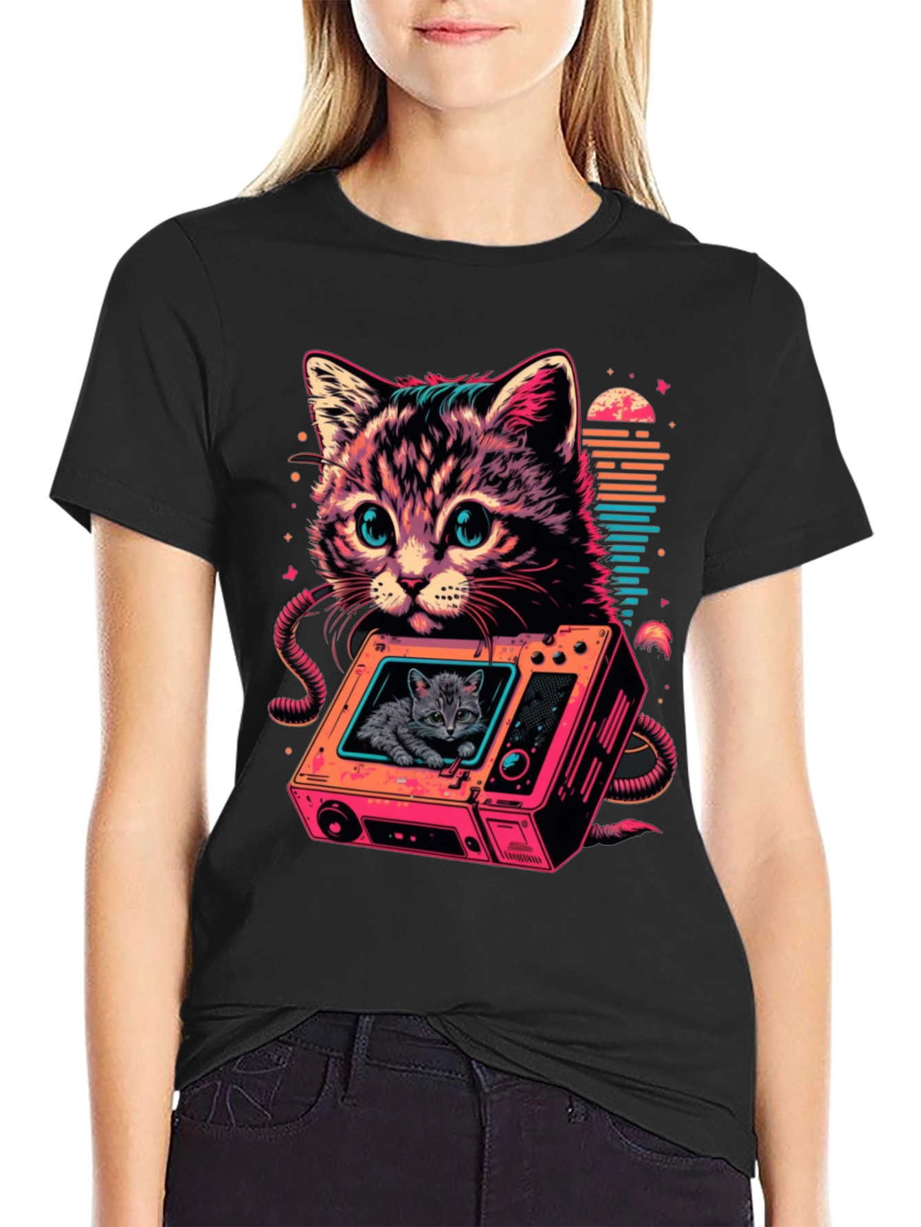 Retro Cat TV T-Shirt - Cool Feline Design