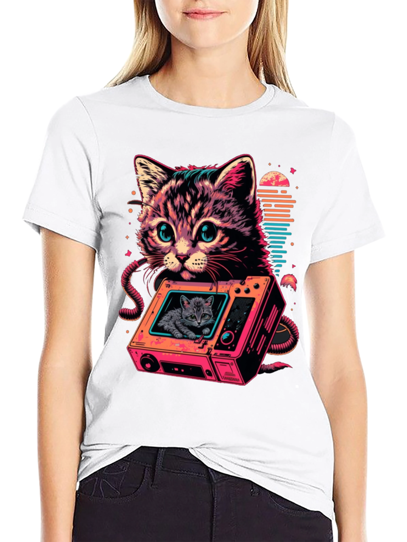 Retro Cat TV T-Shirt - Cool Feline Design