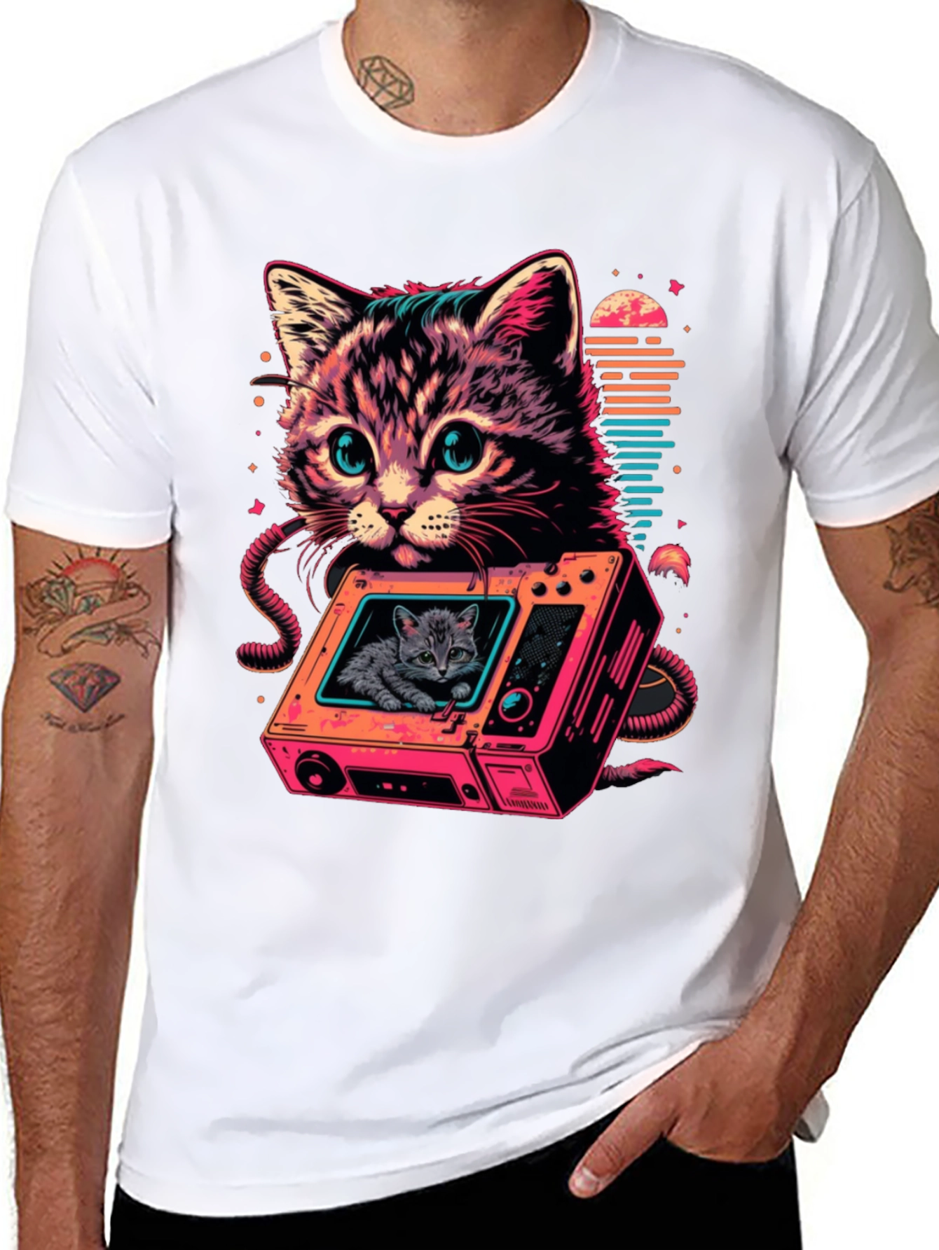 Retro Cat TV T-Shirt - Cool Feline Design