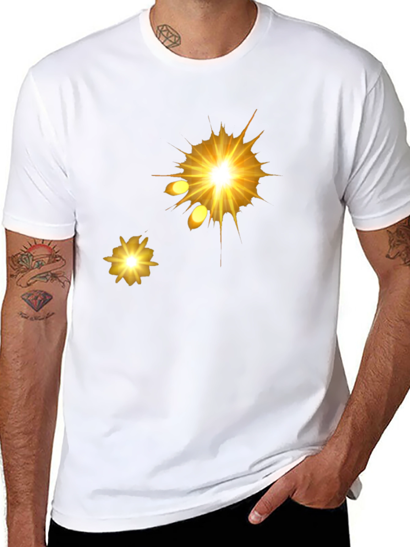 Mens Black Graphic Tee - Golden Explosion Design