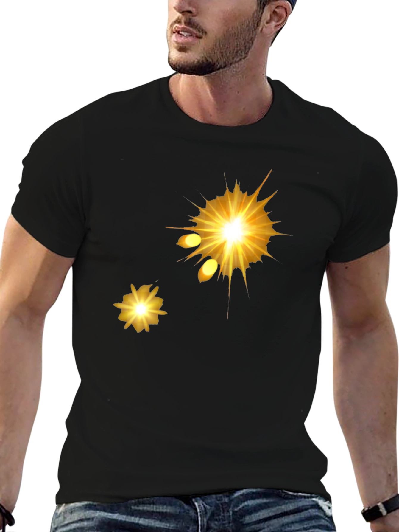 Mens Black Graphic Tee - Golden Explosion Design
