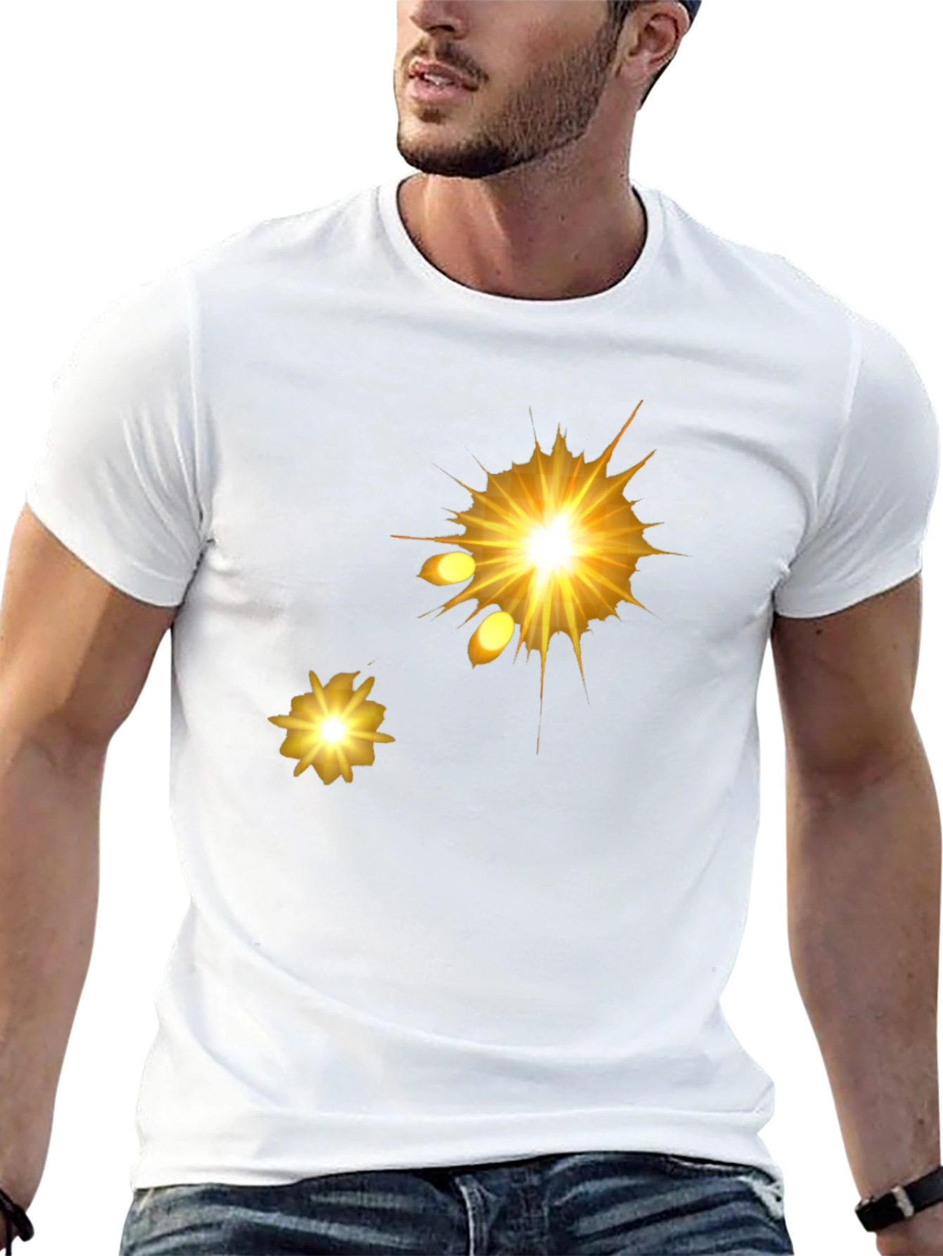 Mens Black Graphic Tee - Golden Explosion Design