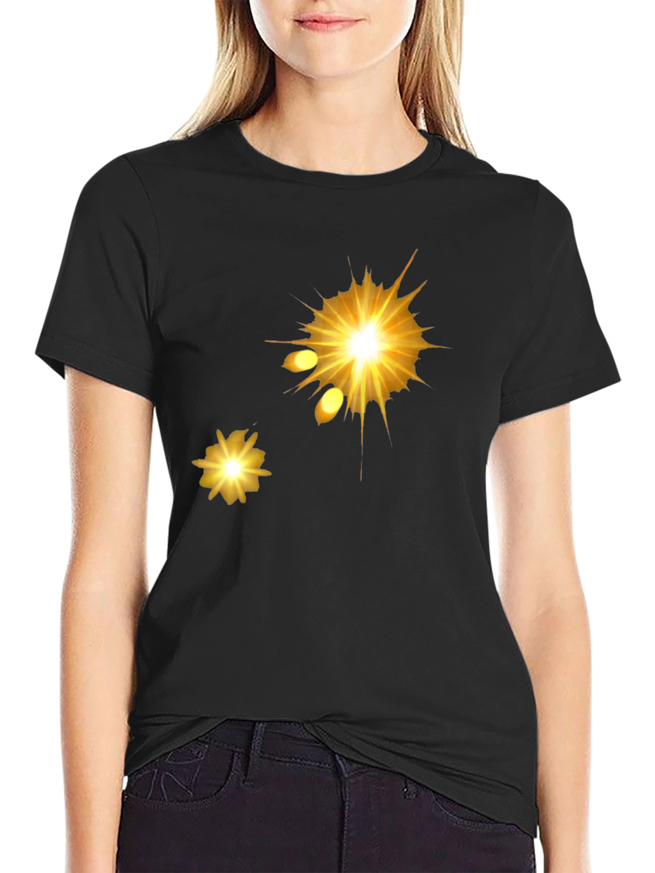 Mens Black Graphic Tee - Golden Explosion Design