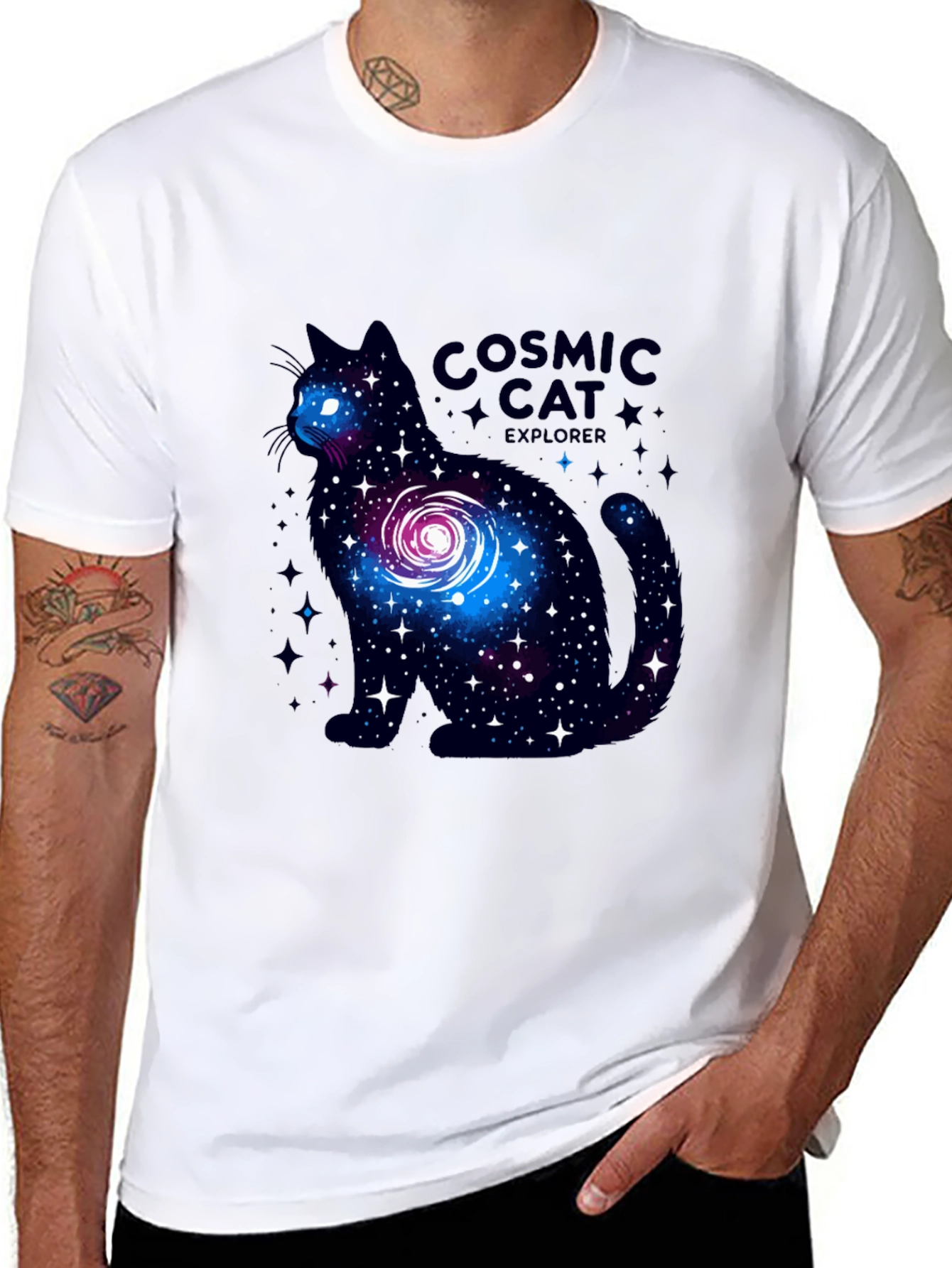 Cosmic Cat Explorer Black T-Shirt