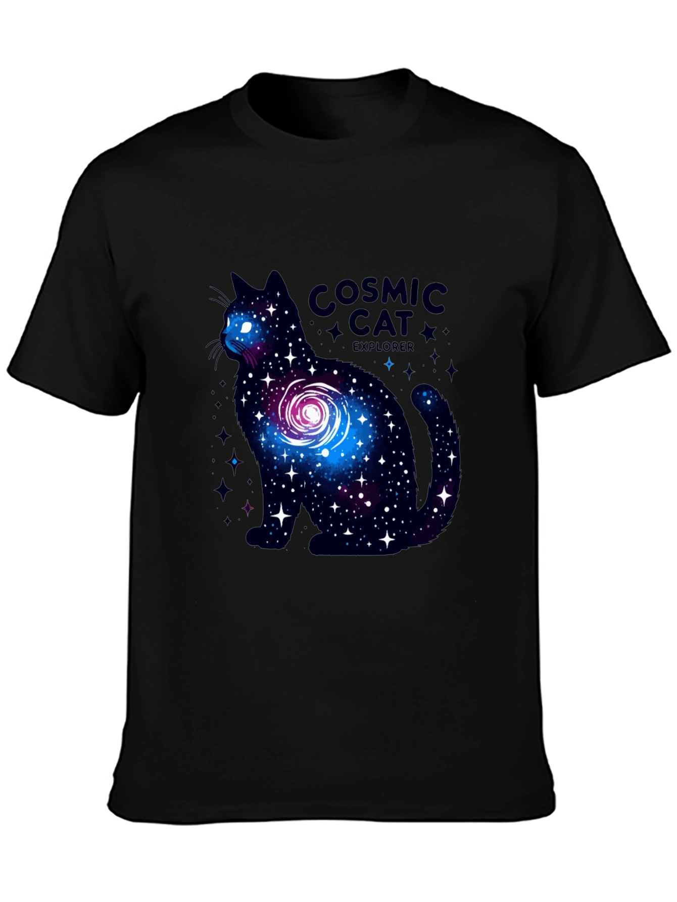 Cosmic Cat Explorer Black T-Shirt