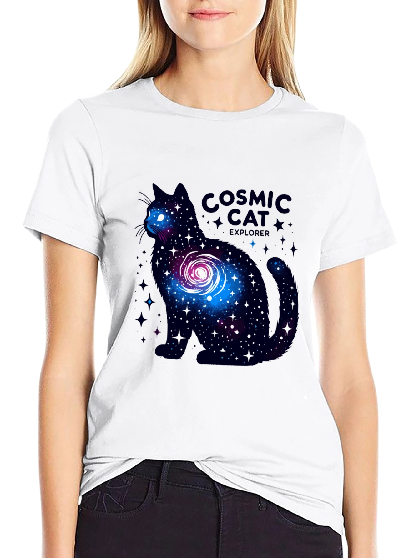 Cosmic Cat Explorer Black T-Shirt