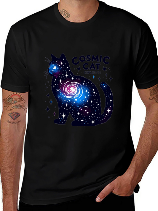 Cosmic Cat Explorer Black T-Shirt
