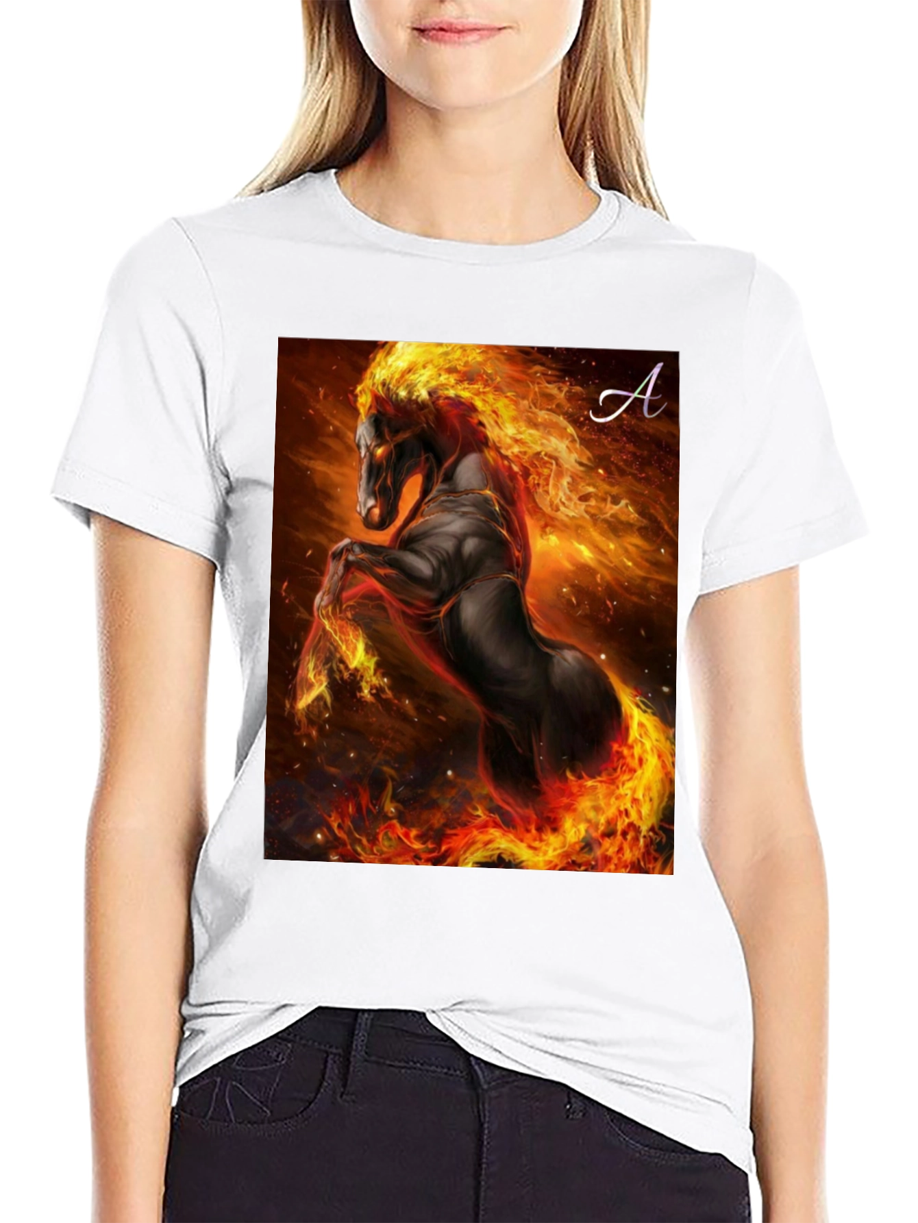 Fiery Horse Graphic T-Shirt - Black