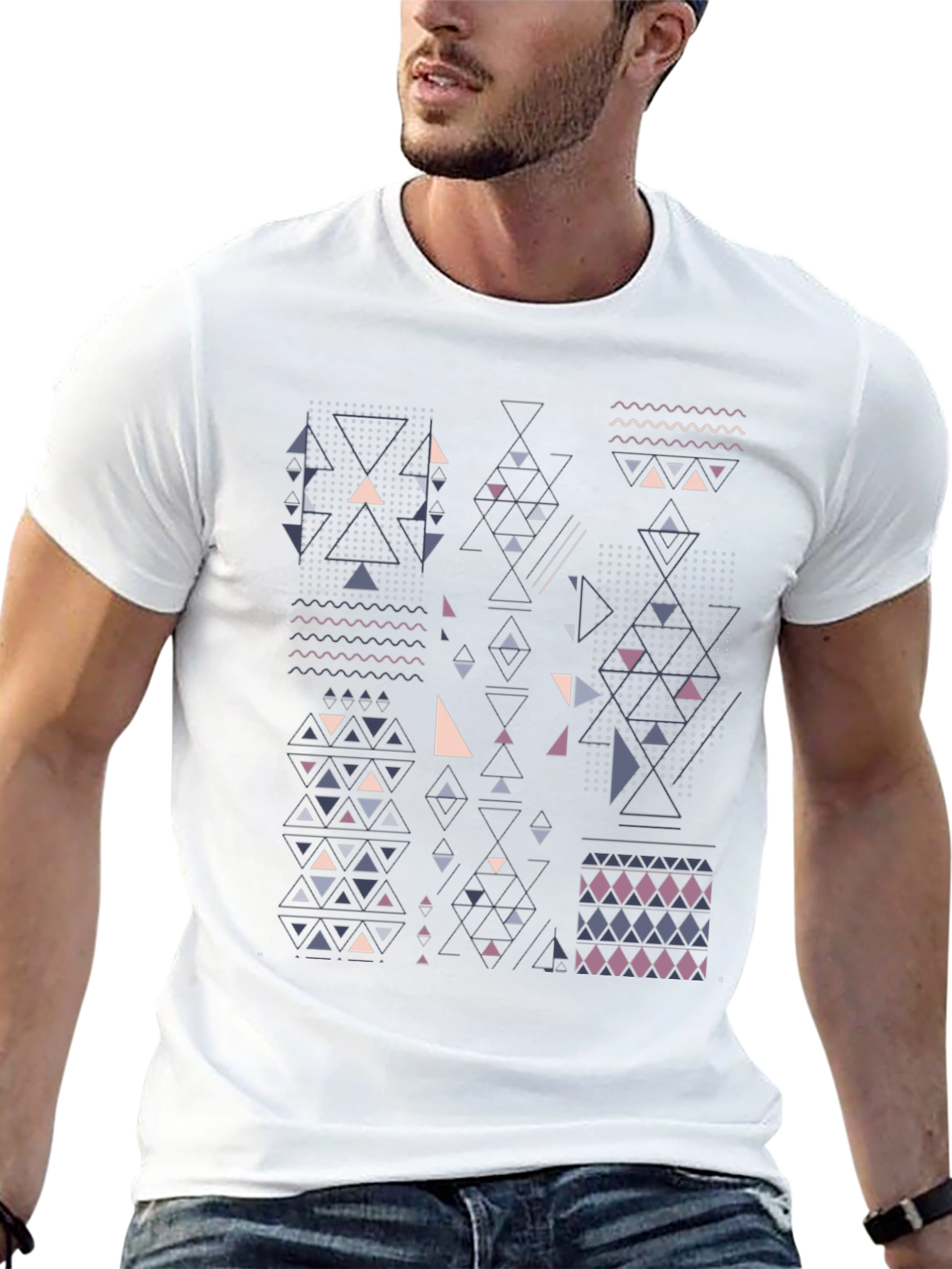 Geometric Graphic Print Tee - Modern Style