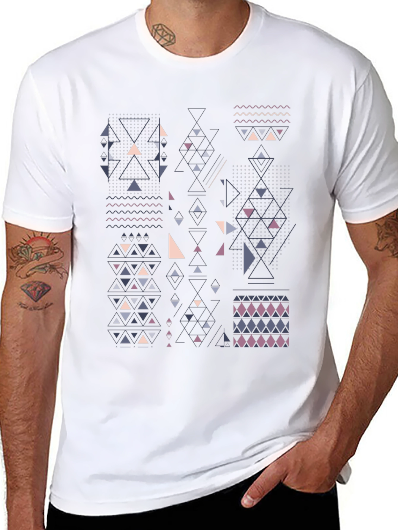 Geometric Graphic Print Tee - Modern Style