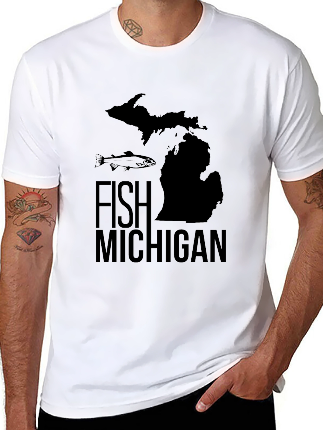 Fish Michigan Graphic Tee - Black Cotton T-Shirt